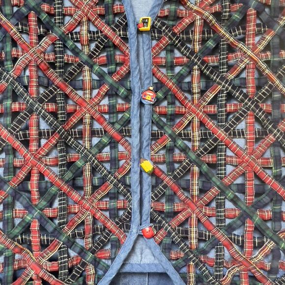 Victoria Jones Vtg 2 Pc Vest‎ Skirt Set Sz 1X~2X Teacher Denim Starburst Weave - Picture 4 of 16